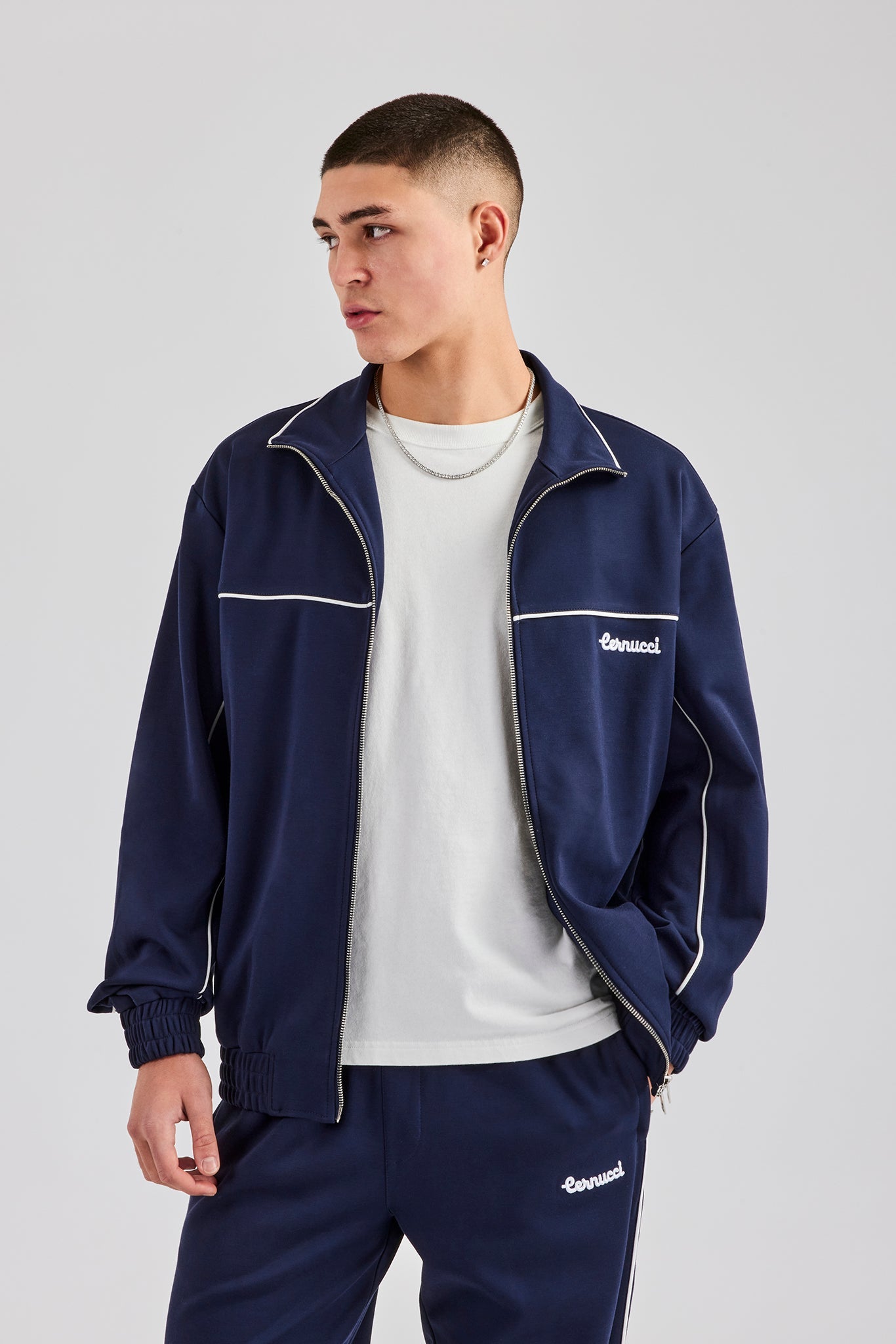 Piping Zip Through Jacket - Navy